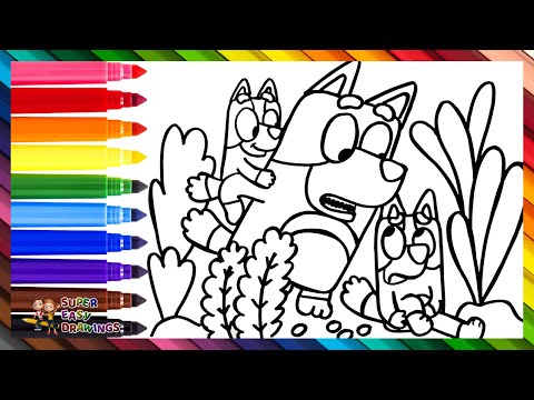 Draw and Color Bluey, Bingo, and Bandit in the Forest 🐶🐕🌳 Drawings for Kids