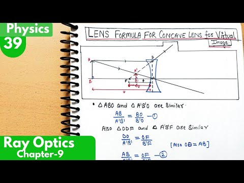 39) Lens Formula for Concave Lens for Virtual Image| Ray optics and optical instruments class 12