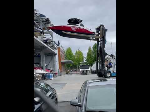 Moving a BOAT with a FORKLIFT! #boating #forklift #boats #citylife #summer #fishing #fyp #nature