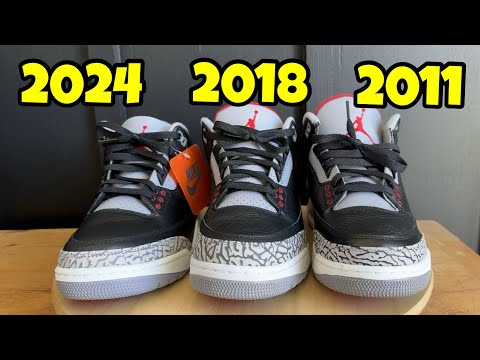 Air Jordan 3 Black Cement Comparison 2011 vs 2018 vs 2024