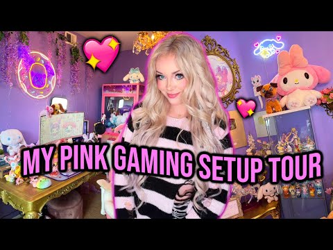 My Pink Gaming Setup/ Office Tour 2023! 💖(*KAWAII GAMER GIRL SETUP*)