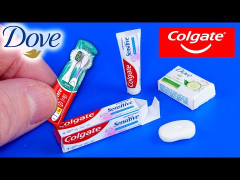 DIY Miniature Colgate Toothbrush with mini Toothpaste, Dove soap bar. DollHouse.