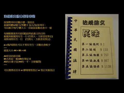 法律紙本列印裝訂  條文與條號改成阿拉伯數字與加入法條項符號 (民法) 新細明體12號字 黑體字加深列印 B5膠環裝訂爲例