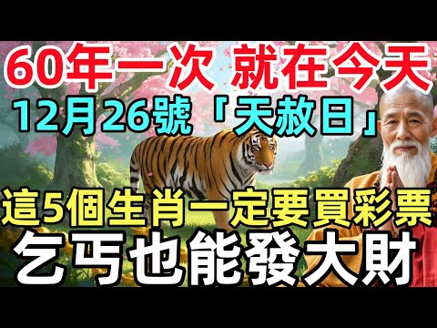 60年一次，就在今天！12月26號「天赦日」，這5個生肖一定要買彩票，乞丐也能發大財，尤其這個屬相！再窮也能翻身！#生肖#生肖運勢#命理#風水#十二生肖#一尘佛学#天赦日