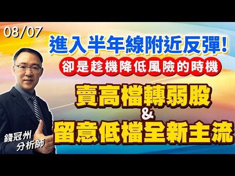 2024/08/07  進入半年線附近反彈!卻是趁機降低風險的時機，賣高檔轉弱股 & 留意低檔全新主流  錢冠州分析師