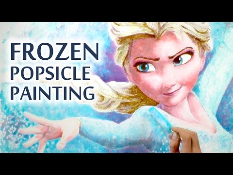 FROZEN POPSICLE ART : Painting Elsa with Popsicles - timelapse speed drawing -ice lolly block pop