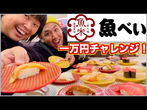 【大食い】週2で通ってる魚べいで10000円チャレンジしたら予想外の結果になった【食べ放題】【回転寿司】【限界食い】