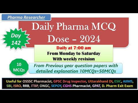 Day 142 Daily Pharma MCQ Dose Series 2024 II 10 MCQs II #exitexam #pharmacist #druginspector #dsssb