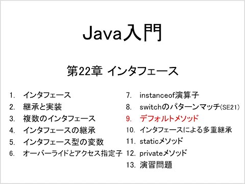 Java入門 第22章 インタフェース (9)デフォルトメソッド