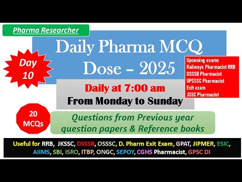 Day 10 Daily Pharma MCQ Dose Series 2025 II 20 MCQs II #pharmacist #druginspector #gpatexam