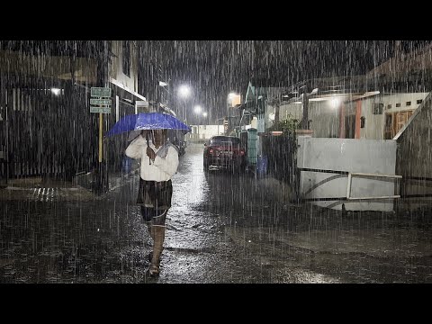 Heavy rain and lightning in my village | very cold | fall asleep to the soothing sound of heavy rain