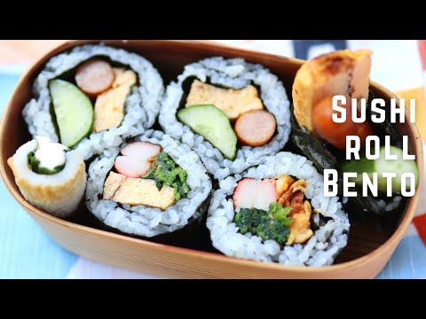 How to make sushi roll with sausages and crab sticks for bento box | カニカマとソーセージ巻きずし弁当の作り方