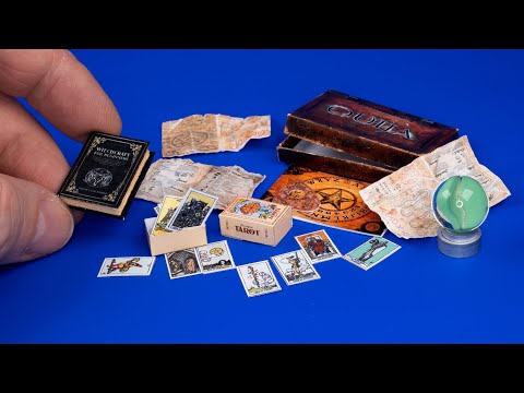 DIY Miniature Book of Black Magic and Witchcraft, Board for Spirit Hunt, Crystal balls. DollHouse