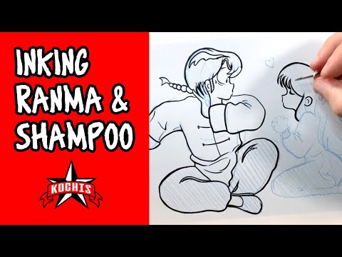 Inking Ranma and Shampoo drawing from Ranma 1/2 #inkingmanga