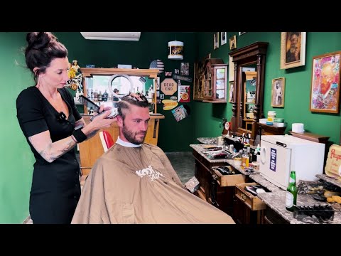 ASMR Haircut Transformation: Lady Barber Styles a Male Model - Ultimate Relaxation Experience