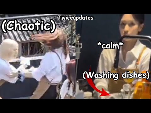 twice nayeon and momo as chaotic barista and then there’s mina being calm washing the dishes