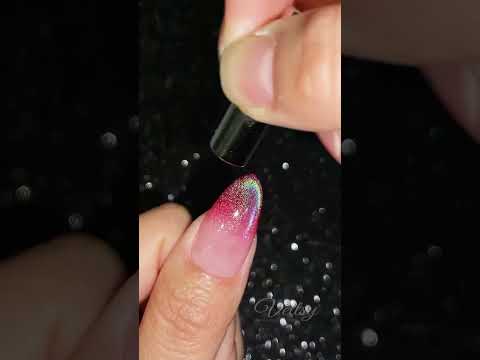 Pink & Red Ombré Nail + Holo Cat French Christmas Nails