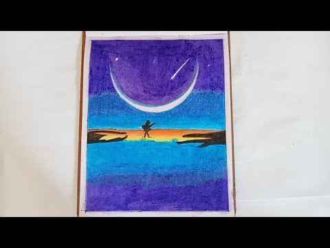 Moonlight night scenery drawing with oil pastels #scenery #durgeshinventus