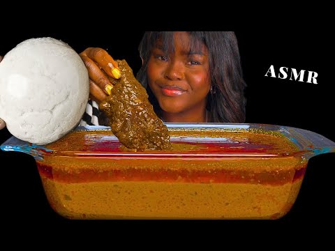 ASMR FUFU & PALMNUT SOUP MUKBANG |BBQ turkey wings banga soup| Talking removed) Soft Eating Sounds