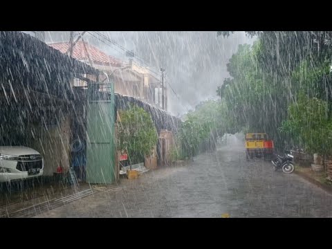 Heavy rain in the village | walking in heavy rain | fell asleep to the sound of heavy rain