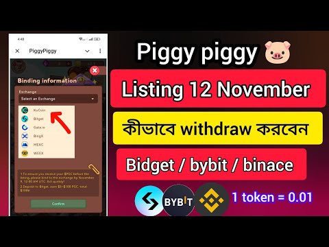 piggy piggy listing 12 November || কীভাবে withdraw করবেন | bidget/bybit/ binace | 1 token = 0.01 $ 😱