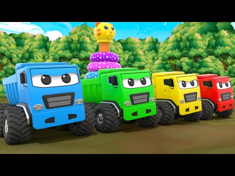 Big Cartoon Trucks for kids with colorful Rings Adventure!