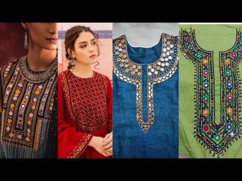 Beautiful Mirror Embroidery Neck Designs | Latest Mirror embroidery neck designs