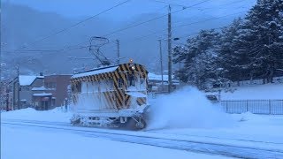 【函館市電】2018.1.26 ササラ電車・雪4号（排4号）他 Snowplow Tram,Hakodate,Hokkaido,Japan