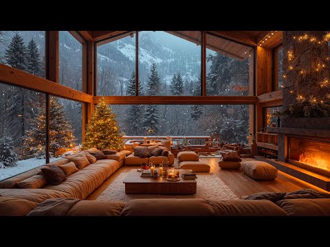 Relaxing with Cozy Christmas Jazz Instrumental Music 🎄  Warm Fireplace Sounds at Christmas Ambience