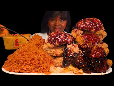 ASMR SPICY CHICKEN WINGS 🌶️🌶️& SPICY NOODLES DUMPLINGS MUKBANG (NO Talking) |Sticky Eating Sounds