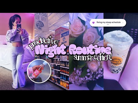 SUMMER NIGHT ROUTINE | grocery run, boba, skincare, thumbnail tutorial, 40k subs