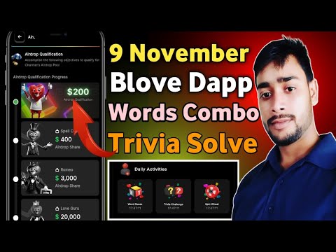 9 Nov blove dapp trivia challenge & words guess combo | blove trivia & Word video | BLove Dapp