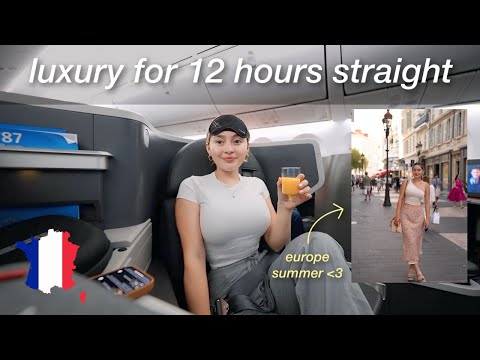 Flying FIRST CLASS on a 12 hr flight to Europe | backcountry trip, French bakery, ocean