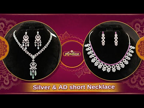 Silver & Ad Short Necklace Collection | One Gram Gold Jewellery | Ambica Fashion Jewllery