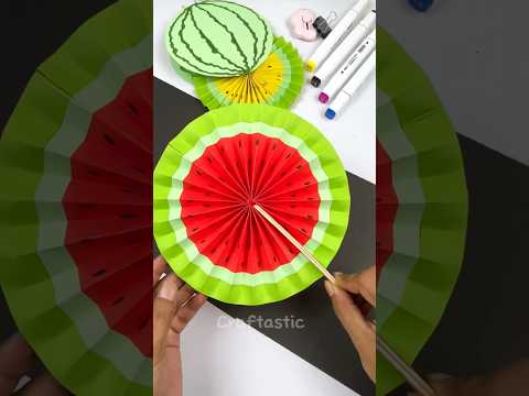 🍉Instructions on how to make a super cute Watermelon fan from colored paper #shorts #diy #art