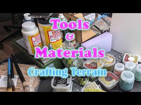 Materials and some of the tools I use for crafting foam terrain