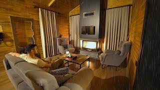 3 Days in a Wooden House with Fireplace in Heavy Rain