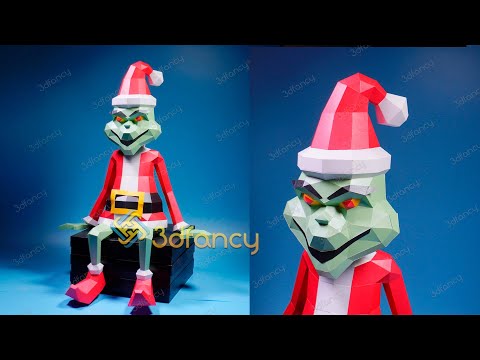 DIY 3D Grinch Papercraft - PDF, SVG  Template - How to make Grinch Low poly Step by Step