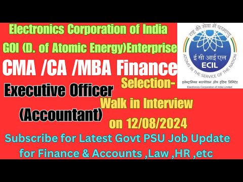 Latest Govt Job Electronics Corporation of India Vacancy 2024 Executive Officer(A) CMA CA MBA Financ