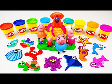 Create & Learn Sea Animals with PLAY DOH & PEPPA PIG Family 🐢🐬🐙 Preschool Toddler Learning Video