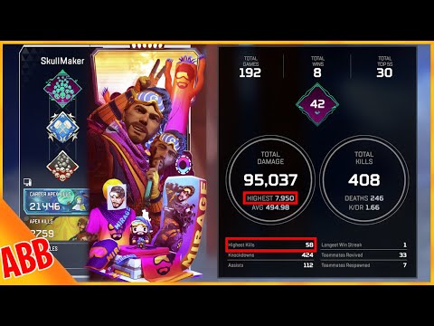 58 SOLO MODE KILLS & 7950 DAMAGE IN SINGLE MATCH - APEX LEGENDS (GAME BUG)