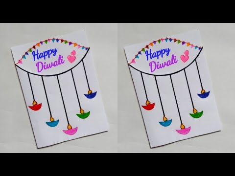 🥰 Diwali Card 🪔 handmade greeting card /easy Diwali Card/white paper & sketch pen used card making