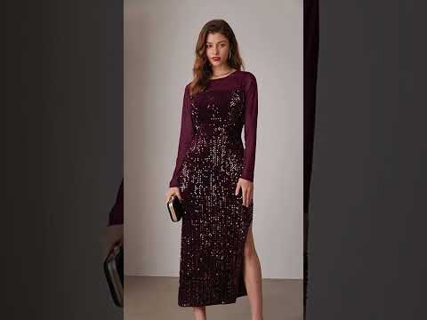 Women's Sequin Sparkly Glitter Dress Long Sleeve Velvet Cocktail Formal Dresses #velvetdress #uk