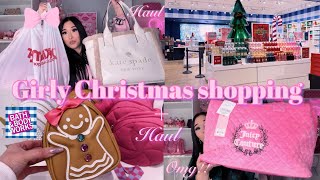 COME CHRISTMAS SHOPPING WITH ME + HAUL | Burlington, Ross, Tjmaxx, & BBW (pink girly Christmas) 🎀❄️