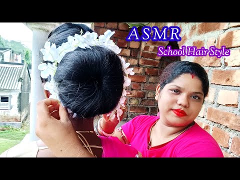 ASMR~ Doing My Sweet Sister Indian School Festival Hair Style Binding|| @asmrsangi7044 🌹❤️