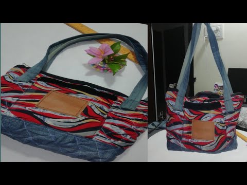 How To Reuse Old Clothes At Home/Fabric Bag Cutting and Stitching /पुराने कपड़ो से बैग बनाने का तरीका