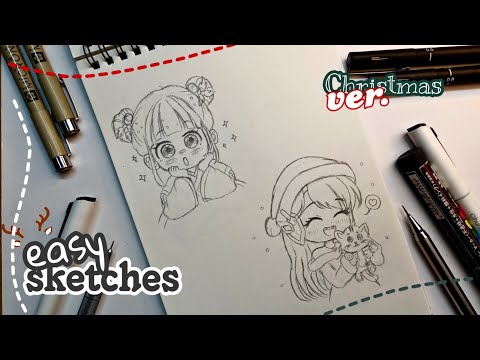 cute random anime character easy sketches ✨ chibies | Christmas ver.🎄⭐ #drawing #anime