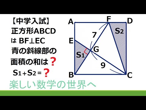 中学入試問題　算数　平面幾何　正方形の内部の青斜線部分の面積和【数検1級/準1級/中高校数学】JJMO JMO IMO Math Olympiad Problems