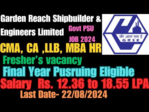 Freshers Govt / PSU Job CMA, CA, MBA HR, LLB Garden Reach Shipbuilders & Engineers Ltd Vacancy 2024