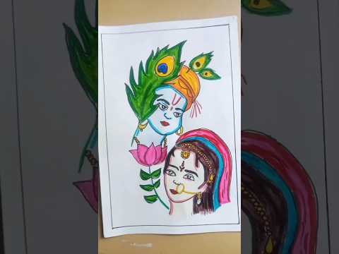 Cute Radha Krishna Drawing.🙏❤️#krishna #radha #radhakrishna #shorts #art